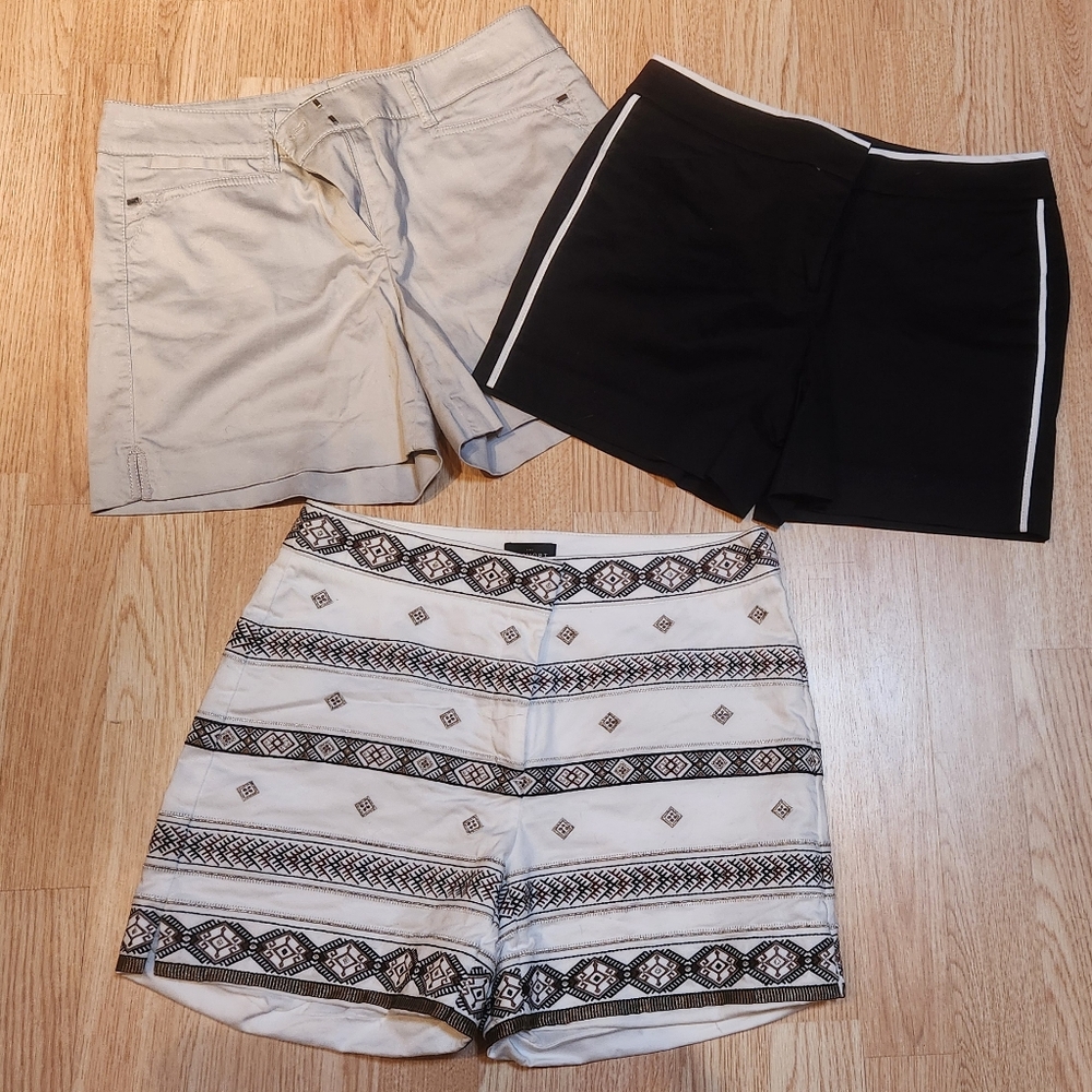 3 pair Women's Shorts: Black, Gray, Patterned black and gold